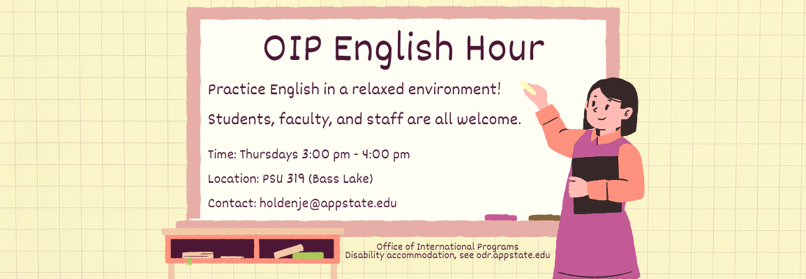 OIP English Hour is a time to practice English in a relaxed environment