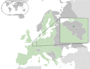 Map showing locations of Brussels within Belgium and the European Union